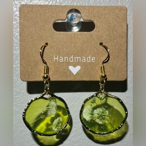 Handmade Gold and Green Dangle Earrings